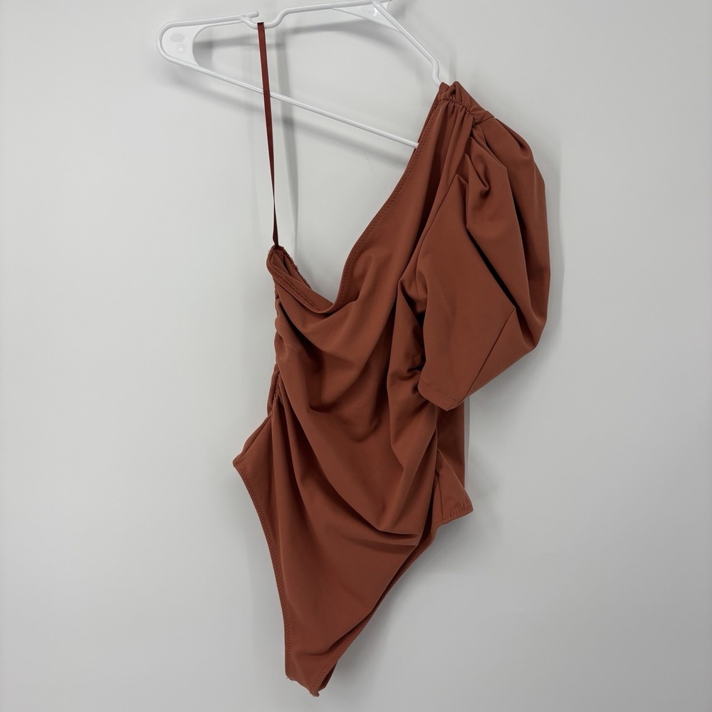 Free People Bodysuit Honey Eyed One Shoulder Size Small Rust Orange New $68